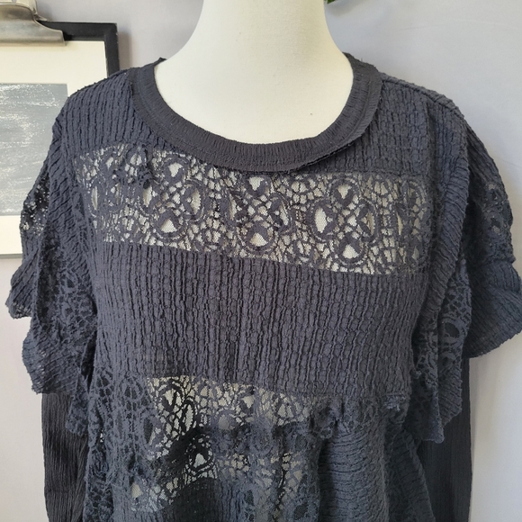 Free People Snowfall Lace Patchwork Top Black M - Picture 4 of 15